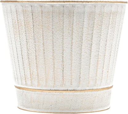 Hosley Metal Planters 7" Dia x 6" H Ideal Farmhouse Decor for Floral Arrangements Weddings, Gift Special Events Parties Outdoor Planters White wash