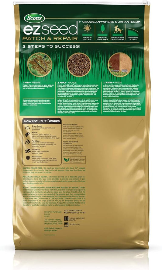 Scotts EZ Seed Patch & Repair Tall Fescue Lawns Combination Mulch, Grass Seed and Fertilizer for Bare Spots and Repair, Grows Anywhere, 10 lb., 2 pack