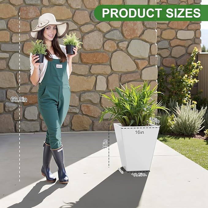 18 Inch Large Tall Planter for Outdoor Plants,Tall Outdoor Flower Pot with Drainage Holes for Patio Front Porch Decor