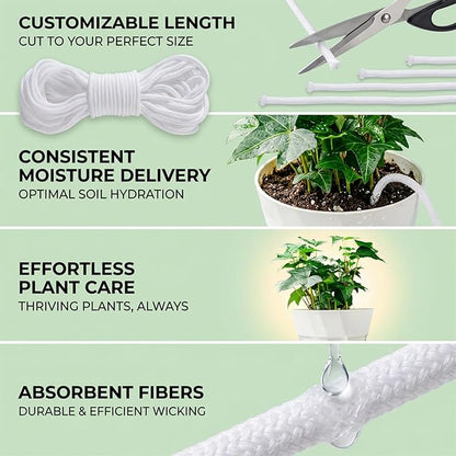 MAQIHAN Self Watering Rope - 50 Feet × 1/4 Inch Self Watering Rope for Plants, Wicking Cord for Vacation DIY Self-Watering System, Capillary Wick for Garden Potting Orchid Tomato Plants