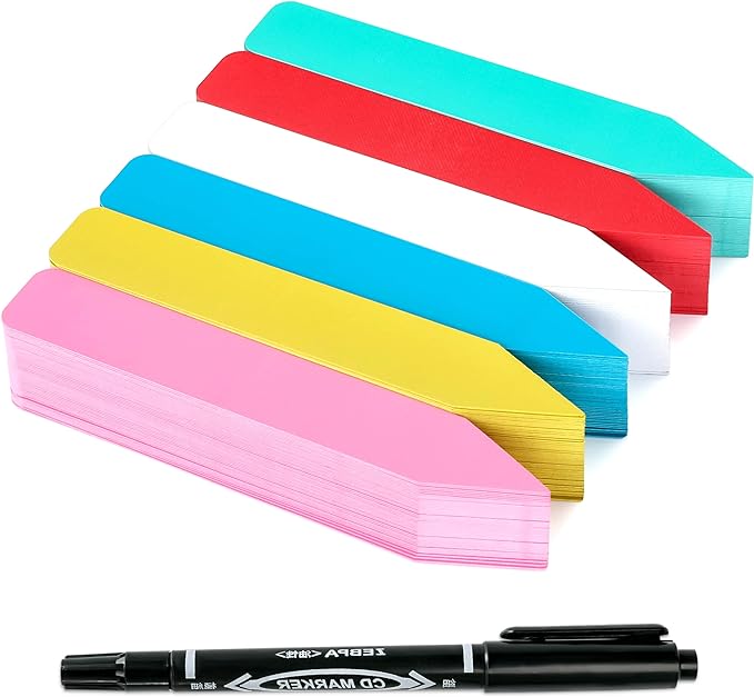 Plant Labels 300Pcs 4 Inch Plastic Plant Name Tags for Seedlings Garden Labels Markers Nursery Plant Tags Seed Labels for Outdoor Garden Plant Label Stakes with Permanet Marking Pen (Mix-Color)