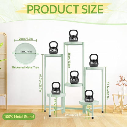 iDavosic.ly Plant Stand Indoor Outdoor, 6 Tier Corner Metal Flower Display Holder Shelf, Easy Assembly Folding Tall Orchid Rack for Patio Balcony Porch Garden Living Room House, Light Green
