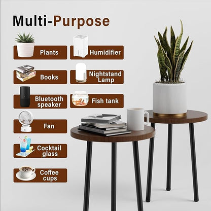 Plant Stand Indoor 14'': Indoor Plant Stand 2 Pack Metal Plant Table - Wood Plant Stool Outdoor Small Round Side End Table Mid Century Modern Decor - Home Decor
