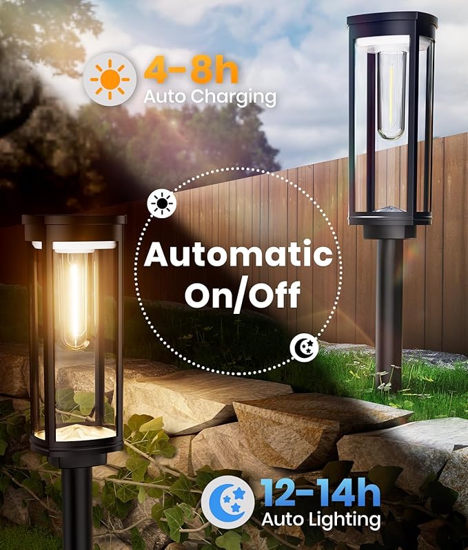Solar Pathway Lights Outdoor Solar Lights Outdoor, IP65 Waterproof Auto On/Off Solar Garden Lights Solar Powered Landscape Lighting for Yard Walkway Driveway Pathway (Warm White, 6pack)