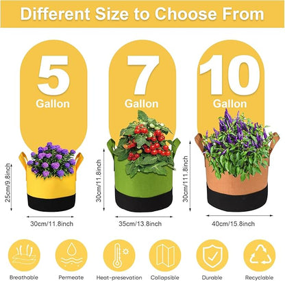 Grow Bags 5Gal/7Gal/10Gal * 2 ，6 Pack Vegetable/Flower/Plant Grow Bags ，Plant Fabric Pots with Handles for Garden and Outdoor Planting (6 Colour, 5 Gallon)