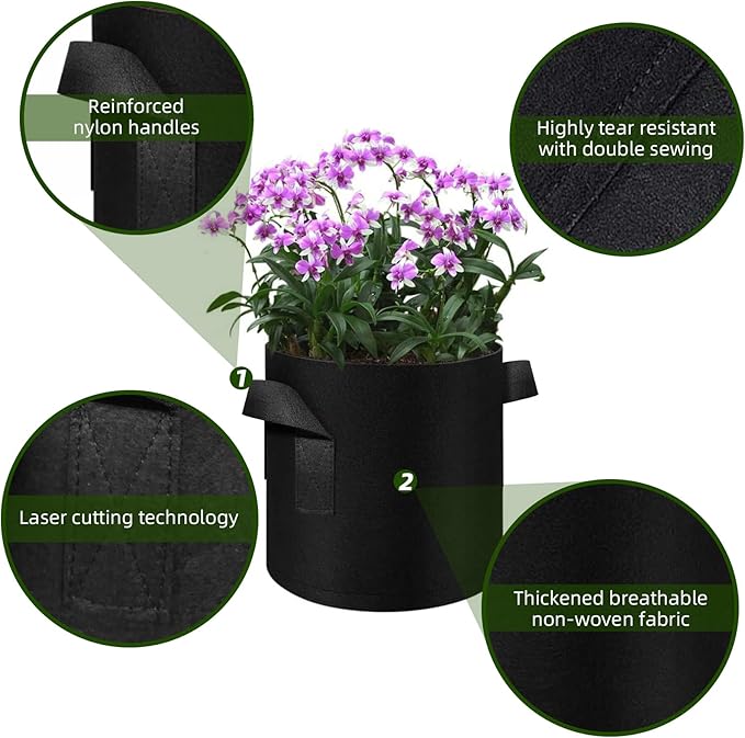 12 Pack 20 Gallon Plant Grow Bags, Thickened Nonwoven Fabric Pots with Handles, Vegetable Planter Bags Containers, Cloth Planters for Garden Vegetable/Flower/Plant/Fruits Outdoor (Black)