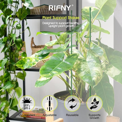 RIFNY Plant Stakes for Indoor Plants, 14 Inch Plant Support Stakes with Clips, Tall Adjustable Plant Sticks for Indoor Monstera Tomato Orchid Potted Plants Flower (16 PCS, Green)