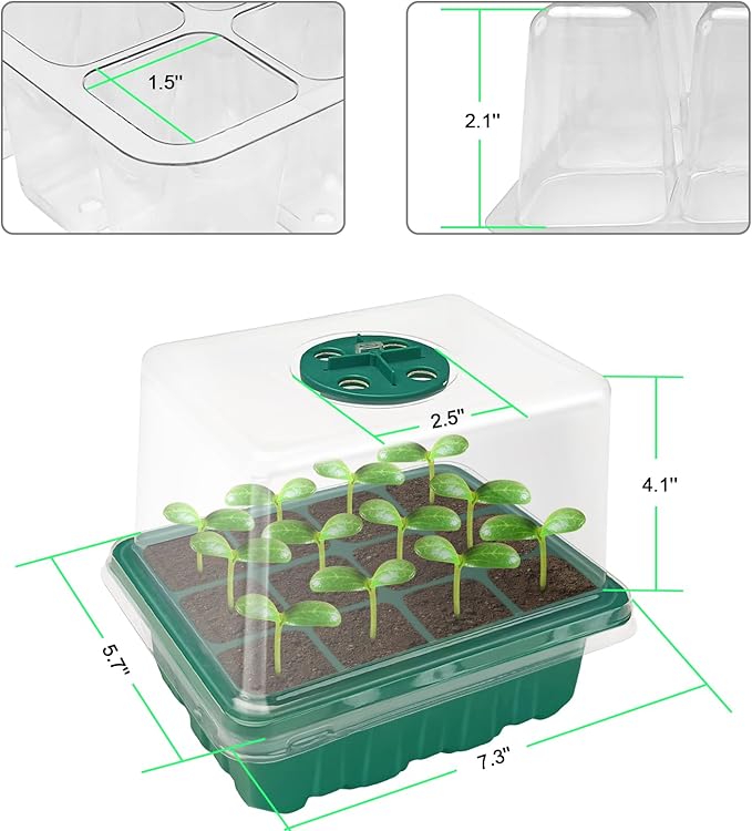 Seed Starter Tray, 2 Pcs Plant Propagation Station with Grow Light,Seedling Starter Trays with Timing Controller,Mini Greenhouse Kit with Humidity Domes and Base,Plant Tray for Seeds Growing Starting