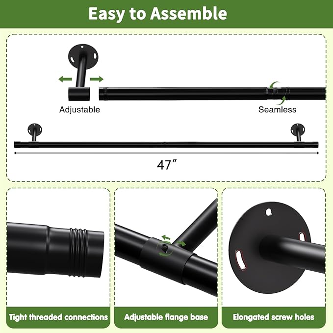 Plant Hanging Rod, 47 Inch Plant Hanger Indoor for Window Ceiling, Heavy Duty Hanging Planters for Indoor Plants, Black Wall Plants Holder, Window Plants Shelves Pot/Chain/Plant Not Included