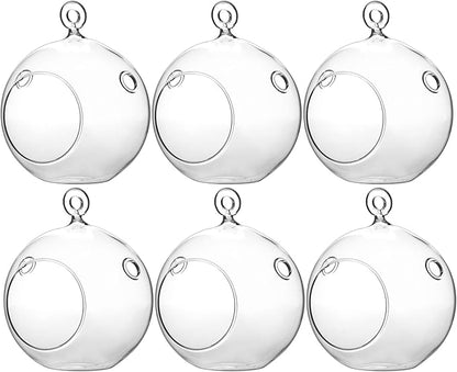 WGV Hanging Terrarium Globe, Width 4", Height 4.75", DIY Air Succulent Planter, Clear Glass Vase Orb with Flat Bottom, Candle Holder for Windowsill Outdoor Garden Decor, 6 Pieces Bulk