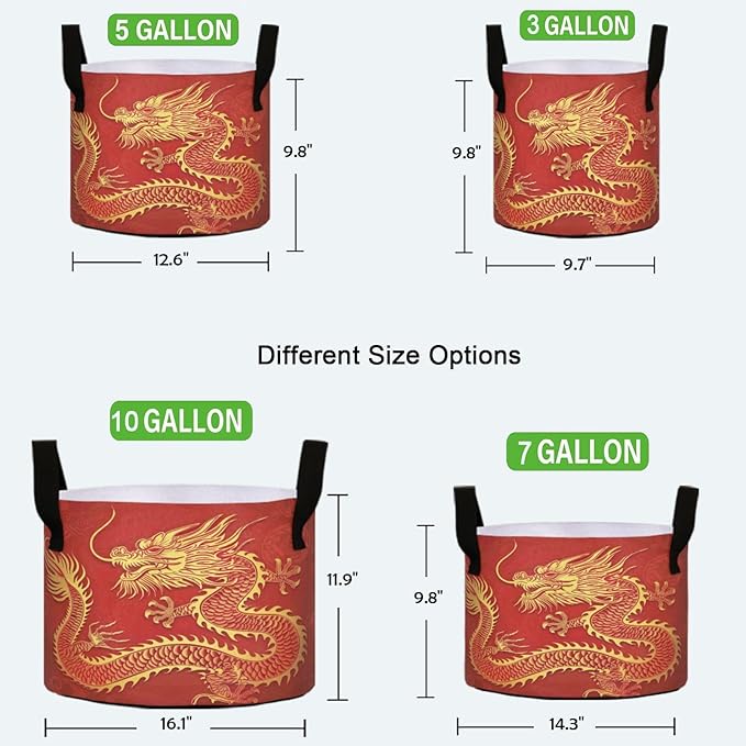 7 Gallon Chinese Dragon in Red Grow Bag Heavy Duty Thickened Plant Pot Containers with Handles for Potato Tomato Flowers Fruits Vegetables