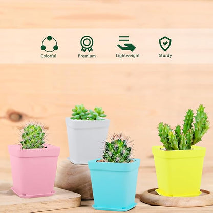 120 Pack Mini Plastic Planters 3 Inch Flower Seedling Nursery Pots with Pallet Colorful Square Flower Plant Pots Seed Starting Pots with Labels and Tools for Home Garden Flowers Plants,6 Colors