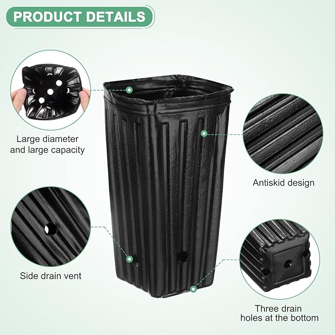50-Pack Plant Nursery Pots, 3.94x3.94x7.87 Inch Plastic Deep Growing Nursery Pots Succulent Planter Flower Tree pots with Drainage Holes for Indoor Outdoor Gardening [Black]