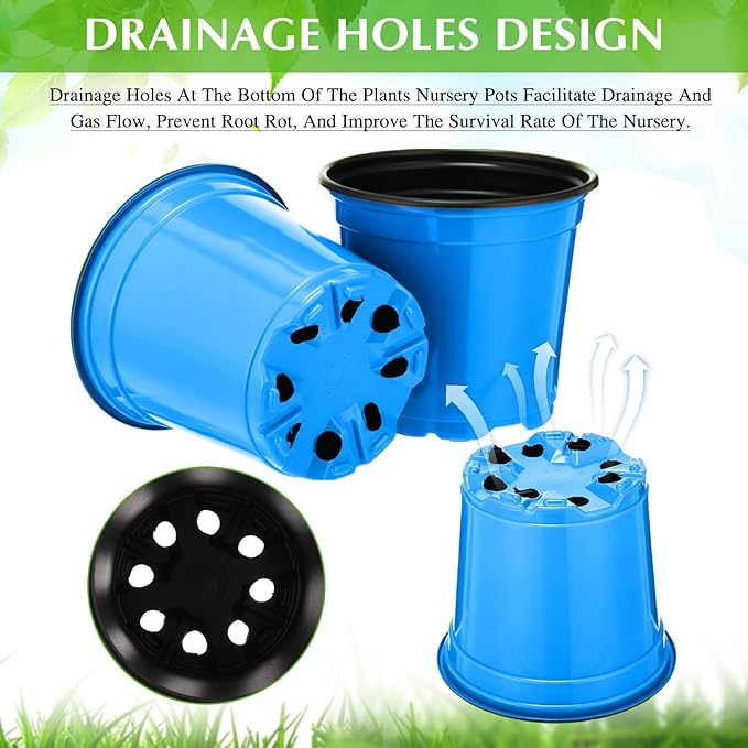 Havawish 150 Pcs 4 Inch Plastic Nursery Pots Seedling Starting Pots with Drainage Holes Thicken Flower Planters Seed Starting Indoor Outdoor for Seedling Cutting Transplanting (Blue)