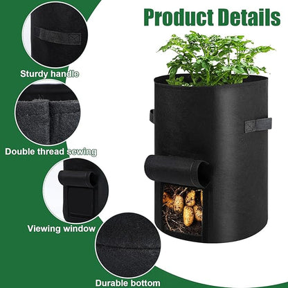10 Gallon Potato Grow Bags,6 Pack Garden Planting Bag with Durable Handle and Harvest Window,Thick Nonwoven Fabric Planter Pot for Potato Tomatoes Carrots Vegetables and Fruits, Black