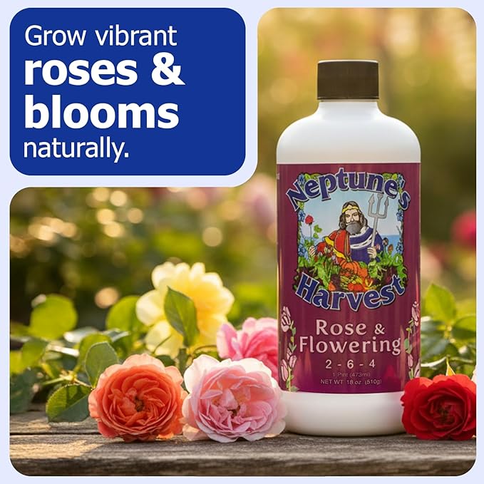 Neptune's Harvest Rose & Flowering Fertilizer (2-6-4) - 18oz Pint - Organic Liquid Food for Vibrant Blooms & Growth - Promotes Healthy Foliage - Ideal Fertilizer for Indoor & Outdoor Use