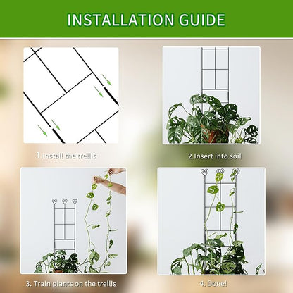 2 Pack 30'' Plant Trellis for Climbing Plants Indoors, Metal Garden Trellis for Potted Houseplant, Rustproof Plant Support for Ivy, Vines, Pothos, Hoya and Flower, Black