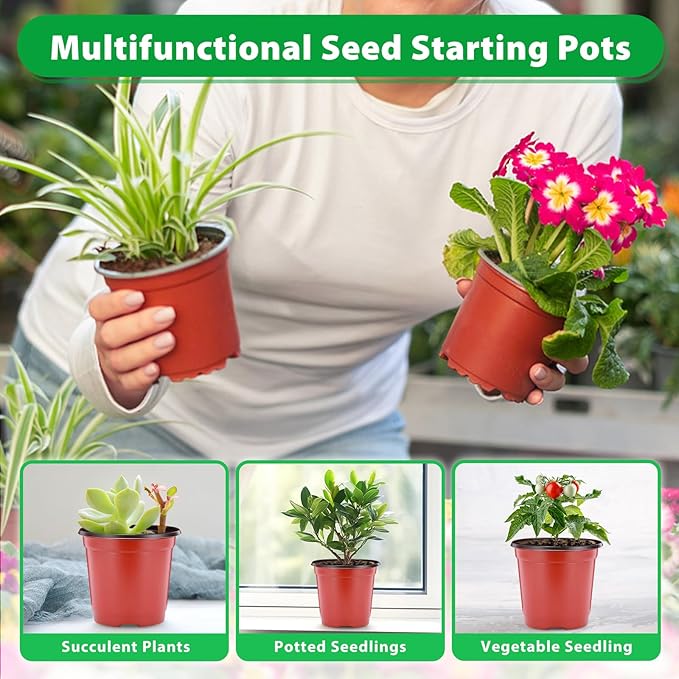 Sfee 100 Pack Plant Nursery Pots 4 inch Plastic Plant Pots, Soft Durable Reusable Seed Starting Pots for Succulents Plants Vegetables Fruits Seedlings Cuttings Transplanting with 100 Plant Labels