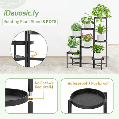 iDavosic.ly Plant Stand Indoor Outdoor, 8 Tier Corner Metal Flower Display Holder Shelf, Easy Assembly Folding Tall Orchid Rack for Patio Balcony Porch Garden Living Room House, Black