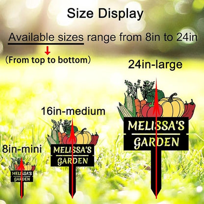 Custom Vegetable Garden Stake Outdoor Decor Yard Sign, Personalized Colorful Metal Garden Plaque Farmhouse Decorative Vegetable Name Sign with Stake, Corn Carrot Tomato Pumpkin Gardening Sign