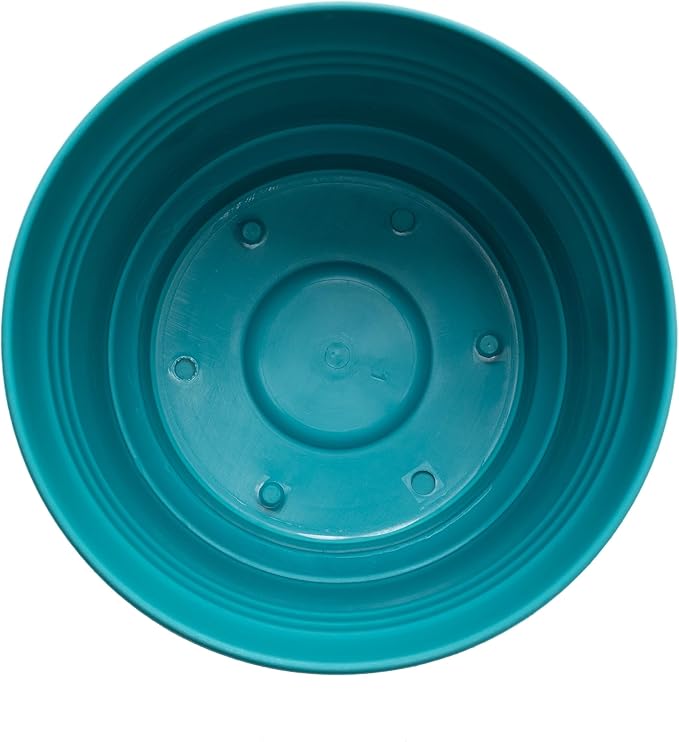 Bloem Saturn Round Planter with Saucer Tray: 14" - Bermuda Teal - Durable Plastic Pot, Matte Finish, Removable Saucer, for Indoor & Outdoor Use, Gardening, 5 Gallon Capacity