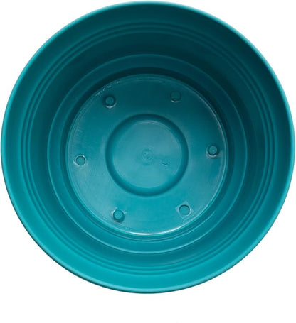 Bloem Saturn Round Planter with Saucer Tray: 14" - Bermuda Teal - Durable Plastic Pot, Matte Finish, Removable Saucer, for Indoor & Outdoor Use, Gardening, 5 Gallon Capacity