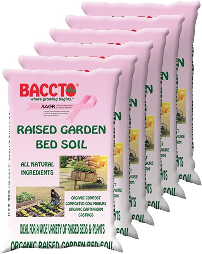 Michigan Peat Company 6 Pack BACCTO Raised Bed Soil with Organic Compost, Manure, & Earthworm Castings for All Plant Types, 1.5 Cubic Feet