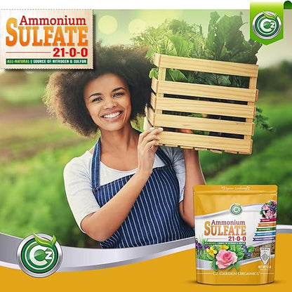 Ammonium Sulfate Fertilizer AMS 21-0-0 +24% Sulfur - Made in USA Plant Food for Indoor/Outdoor Plants & Flower Gardens - Promotes Lush Growth - Green Lawns, Fruit, Vegetables, Acid Loving Plants