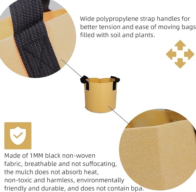 Grow Bags,Growing Pot Bags Garden Grow Bag Indoor Outdoor Fabric Aeration Plant Pot Container Flower Vegetable Pouch (Khaki,3 Gallon)