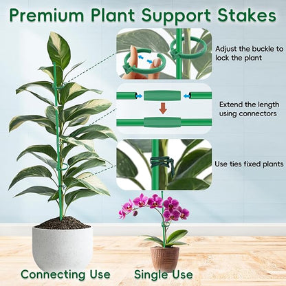 Plant Stakes, 20Pcs Plant Support Stakes Extended to 3ft 4ft 5ft, BOVITRO Garden Stake with Clips for Indoor Outdoor Plants, Orchid Sticks, Tomato Amaryllis Vegetable Stakes for Garden (14.2Inch)