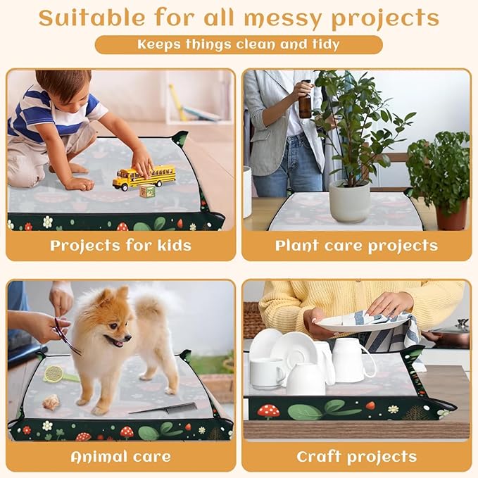Repotting Mat for Indoor Plant 19.7"x19.7" Flowers Mushrooms Soil Change Mat Waterproof Planting Tray Colorful Mushrooms Foldable Succulent Potting Mat Gardening Gifts for Women Men Plant Lovers