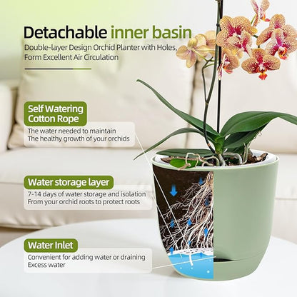 QCQHDU 2 Pack 7.2 Inch Orchid Pots with Holes for Repotting, Double-Layer and Self Watering Orchid Pot with Good Air Circulation