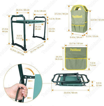 Garden Kneeler and Seat with 1 Gardening Tool Pouch and 1 Tool Bag, 10.2" Widen Heavy Duty Thicken Soft Kneeling Pad, Folding Garden Stool, Outdoor Yard Work Seat, Ideal Gardening Gifts for Mom, Women