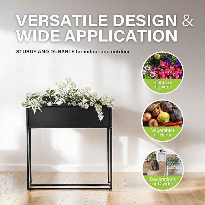 Cocoyard Elevated Planter Box - 28 Inch Durable Raised Garen Bed for Herbs and Flowers - Tall Rectangle Planter for Outdoor Plants & Patios & Balconies Gardening (Black, 28" H - 2 Pack)