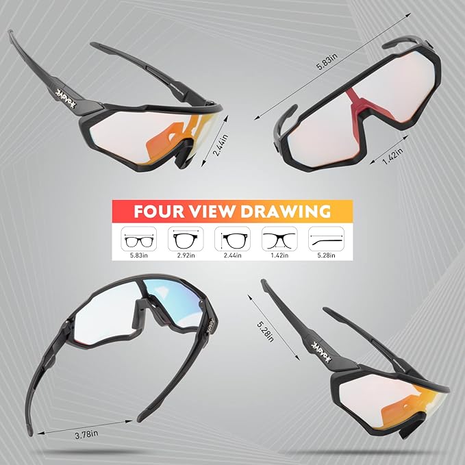 KAPVOE Photochromic Cycling Glasses Men Women Mountain Bike Sunglasses Clear MTB Bicycle Riding - K9408