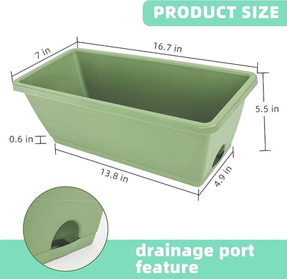 Window Box Planter, 7 Pack Plastic Vegetable Flower Planters Boxes 17 Inches Rectangular Flower Pots with Saucers for Indoor Outdoor Garden, Patio, Home Decor