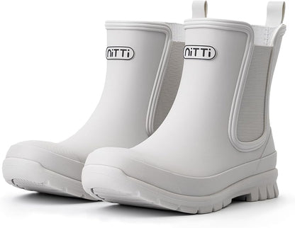 NITTI Women's Waterproof Short Rain Boots Slip-Resistant Rubber Chelsea Garden Shoes with Comfort Insole