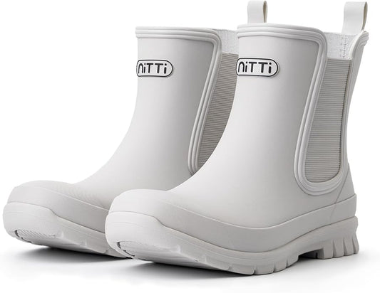 NITTI Women's Waterproof Short Rain Boots Slip-Resistant Rubber Chelsea Garden Shoes with Comfort Insole