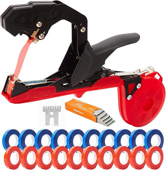 Plant Tying Machine, Lightweight Plant Tape Tool for Quick Vine Tying, for Gardeners and Farmers,Plant Tie Tapener Gun with Tapes and Staples