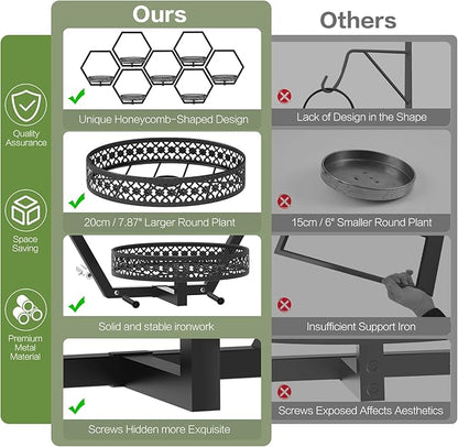 3 Packs Wall Planters for Indoor Plants, 7.9inch Metal Wall Plant Holder Hanger Wall Decor, Wall-Mounted Hanging Planters Window Plant Shelves Outdoor (Black Openwork)