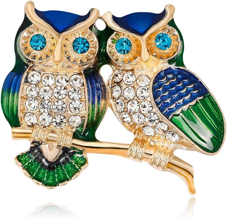 Rhinestone Owl Brooch Pin for Women Cute Big Cartoon Cat Eye Stone Owl Bird Brooch Unique Double Owl Brooch Pin Clothes Bag Hat Dress Jewelry