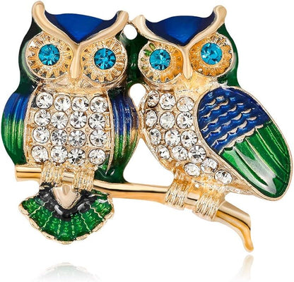Rhinestone Owl Brooch Pin for Women Cute Big Cartoon Cat Eye Stone Owl Bird Brooch Unique Double Owl Brooch Pin Clothes Bag Hat Dress Jewelry