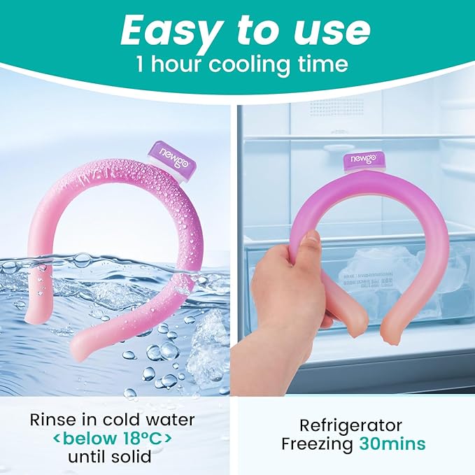 NEWGO Neck Cooling Tube Reusable Ice Cooler Cold Pack for Summer Heat, Ice Neck Ring for Outdoor Workers, Athletes, Sports Enthusiasts, Hot Flash Sufferers, Campers, Purple-Yellow Gradient