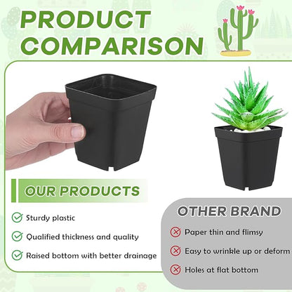 Yaomiao 200 Pack 3 Inch Black Nursery Pot Square Flower Pots Plastic Plant Succulent Planter Seed Starting Pots with Drainage Holes for Garden Office Balcony Decor Indoor Outdoor Plant Seedling