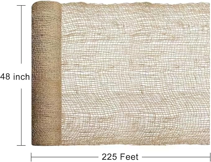 Agfabric Natural Jute Erosion Control 4'x225', 75yard Long Jute Netting - 48 inch Wide Soil Saver Mesh Blanket - 900 Sq.Ft.Coverage