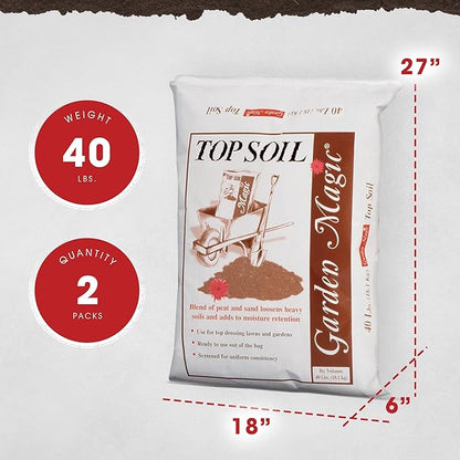 Michigan Peat Garden Magic Indoor and Outdoor Organic Planting Potting Topsoil Mix with Perlite Blend and Moisture Retention, 40-Pound Bag (2 Pack)