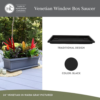The HC Companies Venetian Rectangular Plant Tray - 17.5" Saucer for 18" Planter Pot, Plastic Drip Tray for Drainage - Indoor & Outdoor Use, Black