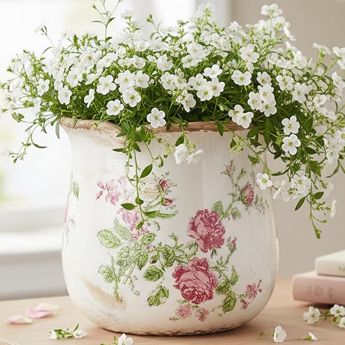 Ceramic Pots for Plants, Vintage Plant Pot with Drainage Hole, 6.11in. Planter for Indoor Plants, Crackle Glaze Finish Flower Pot, Perfect Tuscan Ceramic Planter for Gardening, Rose Floral