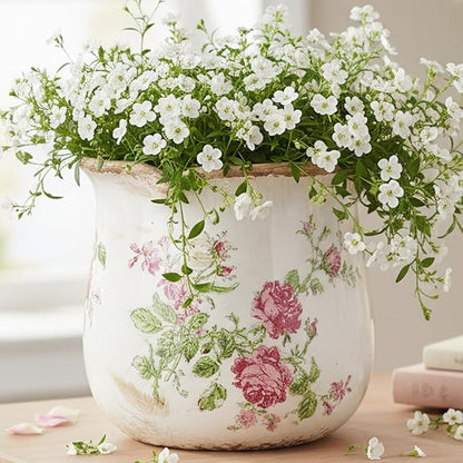 Ceramic Pots for Plants, Vintage Plant Pot with Drainage Hole, 6.11in. Planter for Indoor Plants, Crackle Glaze Finish Flower Pot, Perfect Tuscan Ceramic Planter for Gardening, Rose Floral