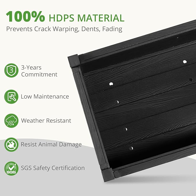 LUE BONA Raised Garden Bed with Tools, 47*18*29 in, Poly Elevated Planter Box with Legs And Storage Shelf, Weather Resistant, 3-Year Warranty, Standing Growing Bed Herb Planter for Vegetable, Black